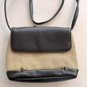 Liz Claiborne brown/tan burlap/faux leather small crossbody shoulder bag